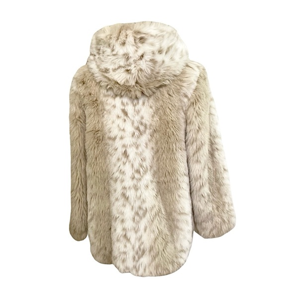 East 5th Vintage Faux Fur Snow Leopard Lynx Print Coat with Hood - Picture 9 of 12